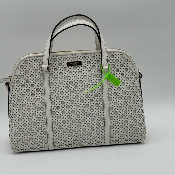 Kate Spade White Perforated Leather NewburyLane Top Handle Bag White